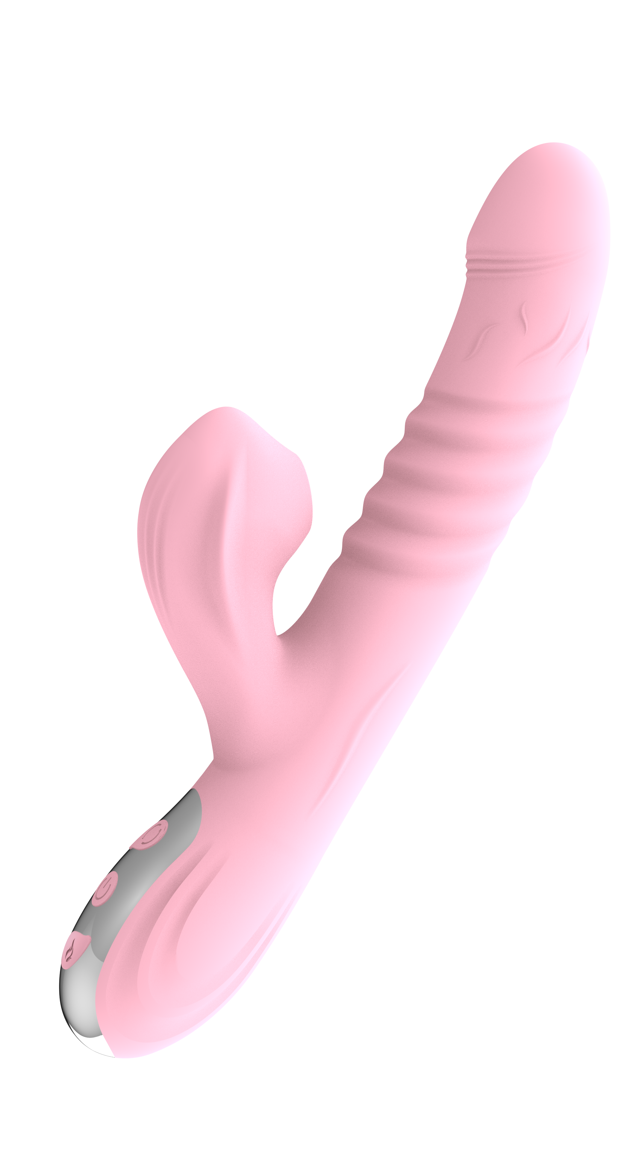 Pink and gray toy on a white background